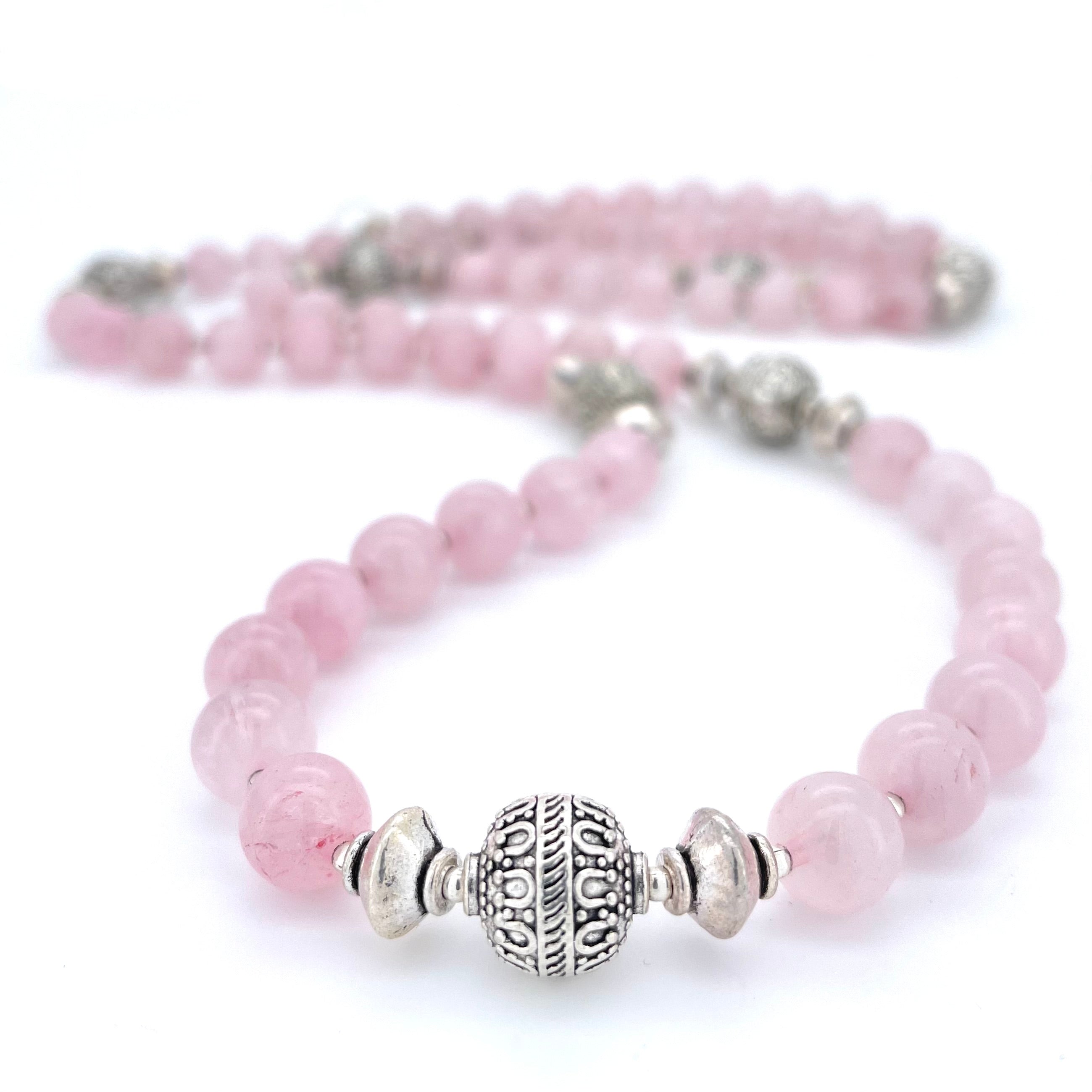 LONG Rose Quartz & Silver BEADED NECKLACE - Headless Nation