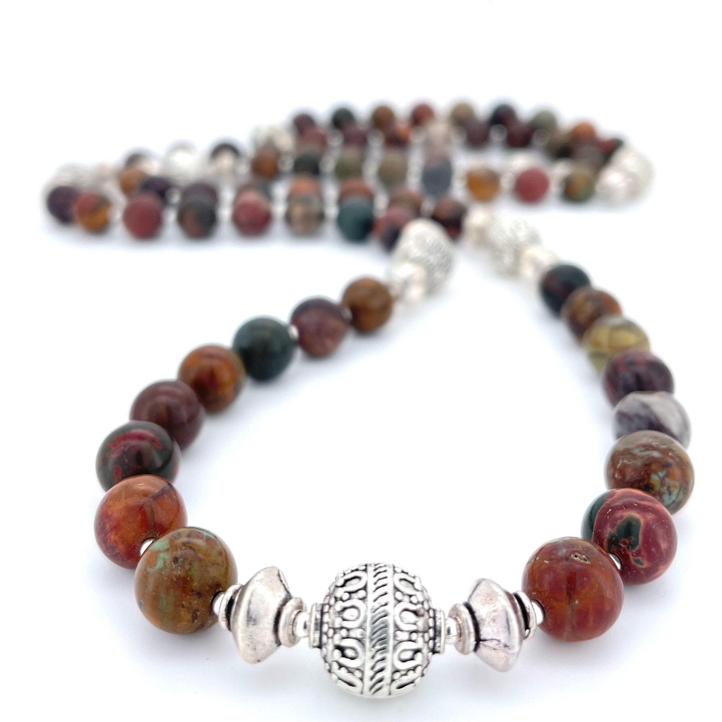 LONG Picasso Jasper & Silver BEADED NECKLACE - Headless Nation