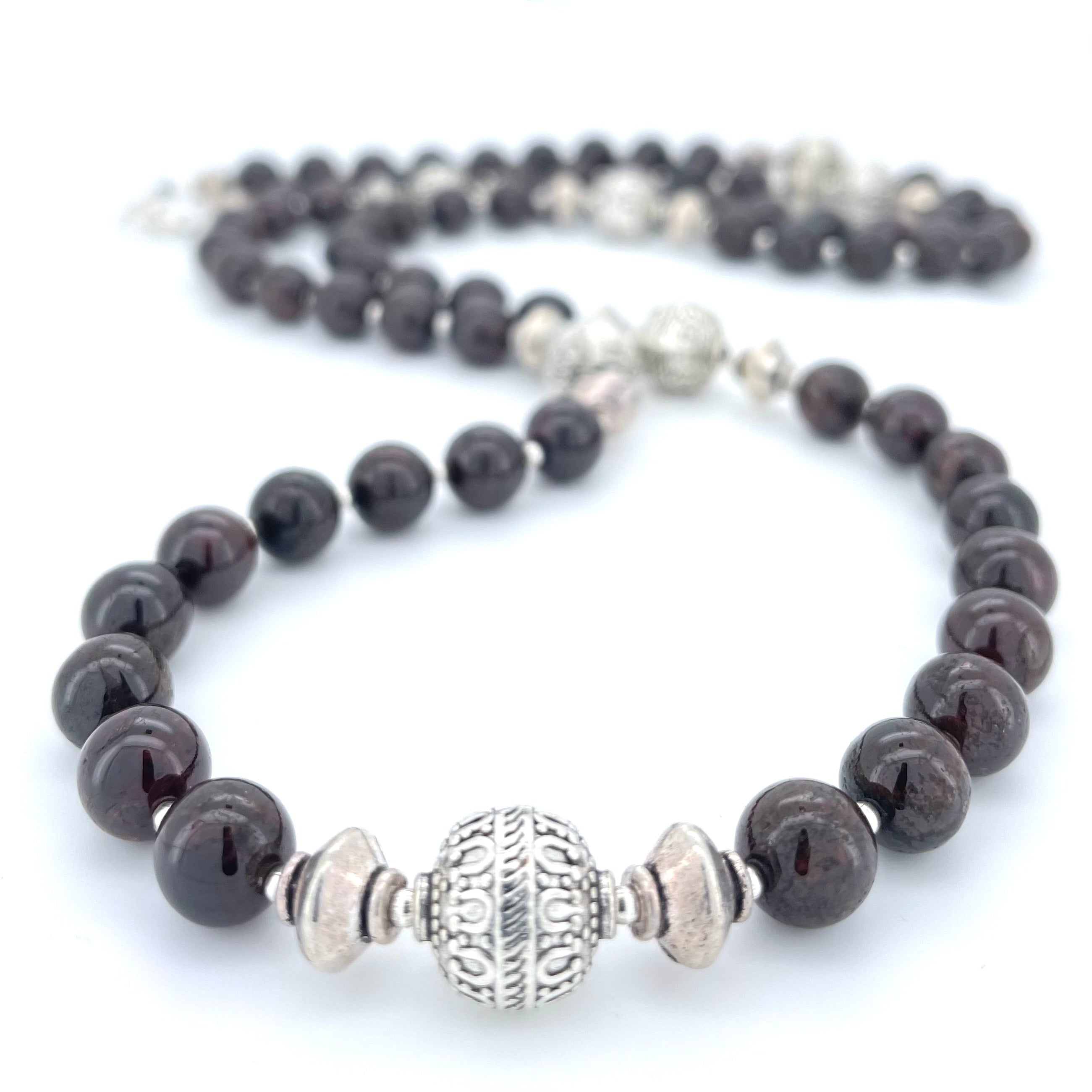 LONG Garnet & Silver BEADED NECKLACE - Headless Nation