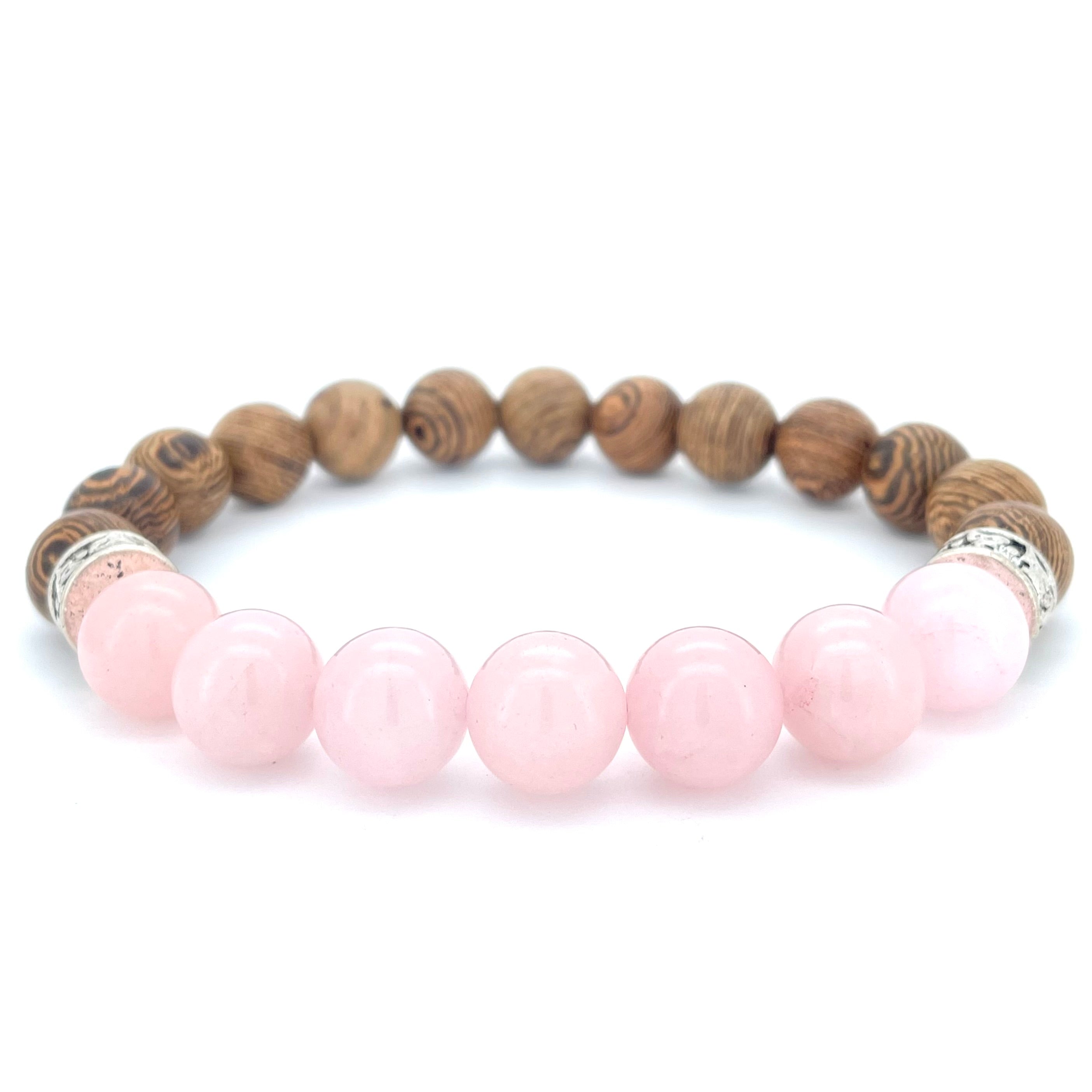 ROSE QUARTZ & WOOD BEADED BRACELET - Headless Nation