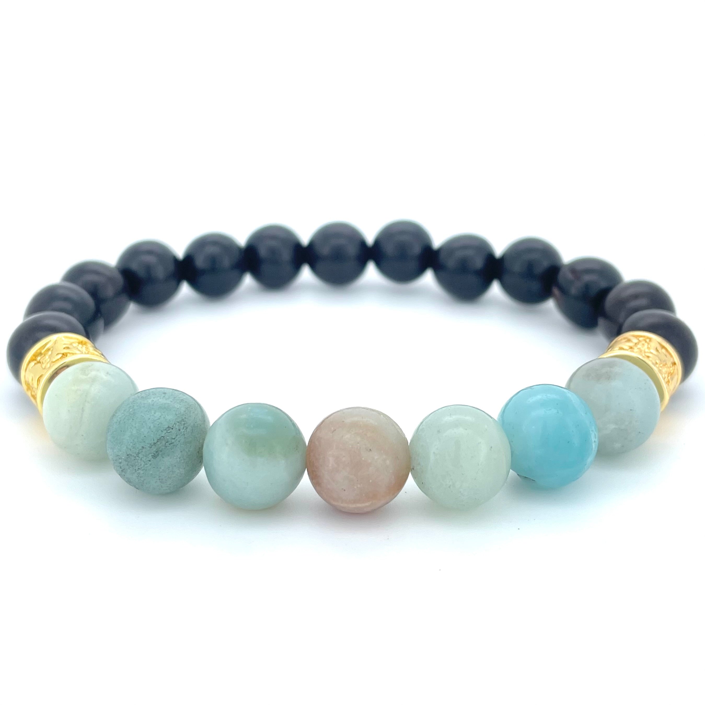 AMAZONITE & EBONY WOODEN BEADED BRACELET - Headless Nation