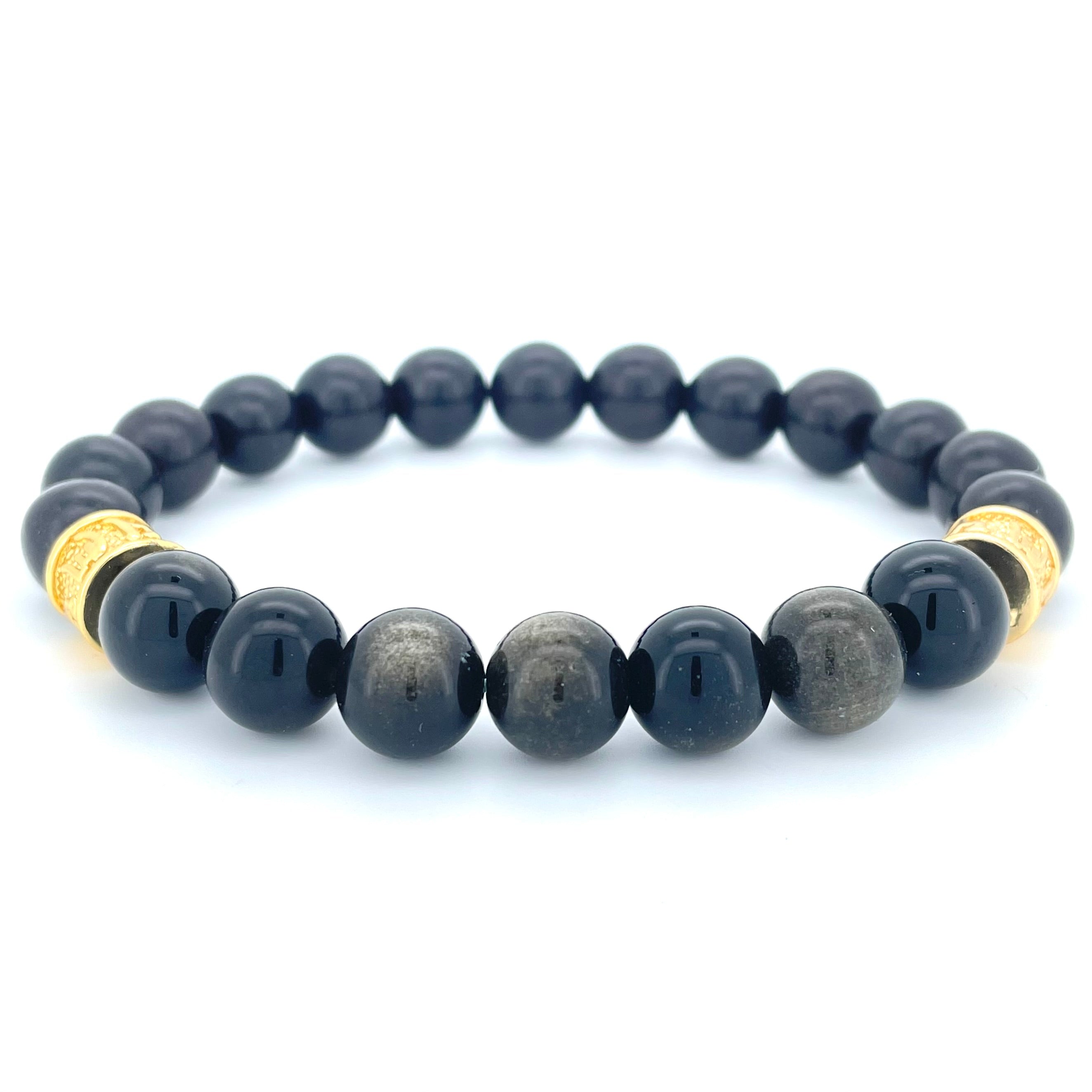 OBSIDIAN & EBONY WOODEN BEADED BRACELET - Headless Nation