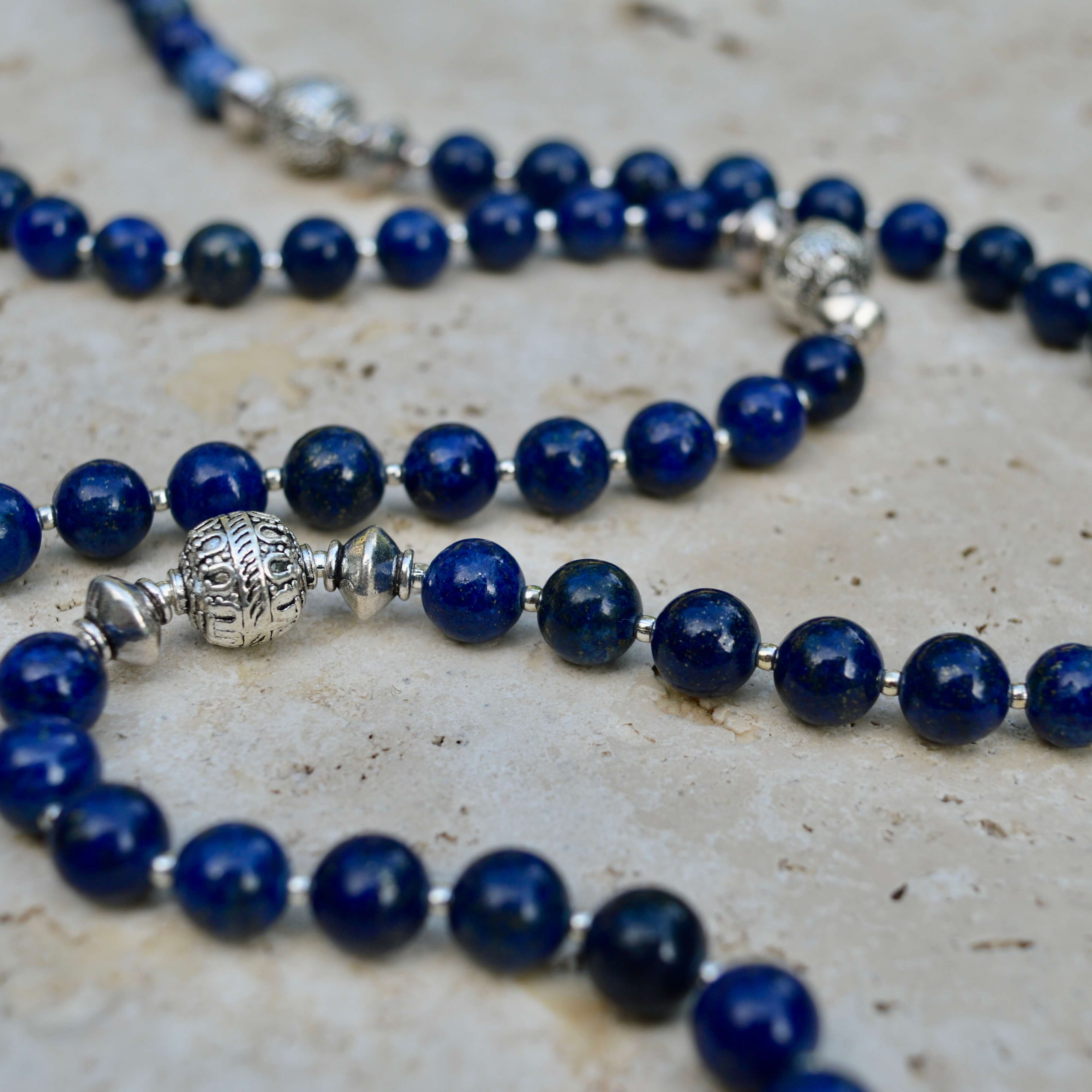 LONG Lapis Lazuli & Silver BEADED NECKLACE - Headless Nation