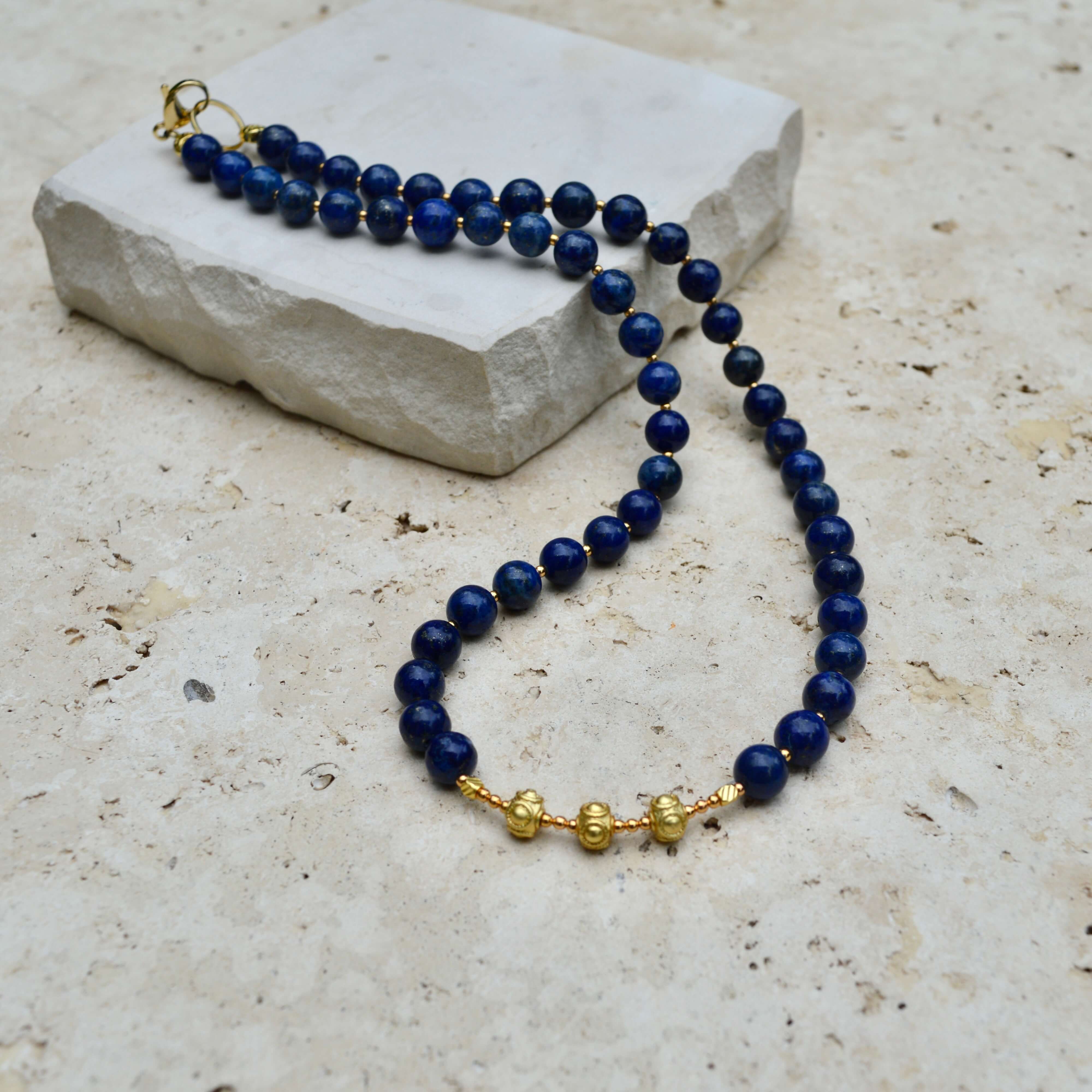 SHORT Lapis Lazuli & Gold BEADED NECKLACE - Headless Nation