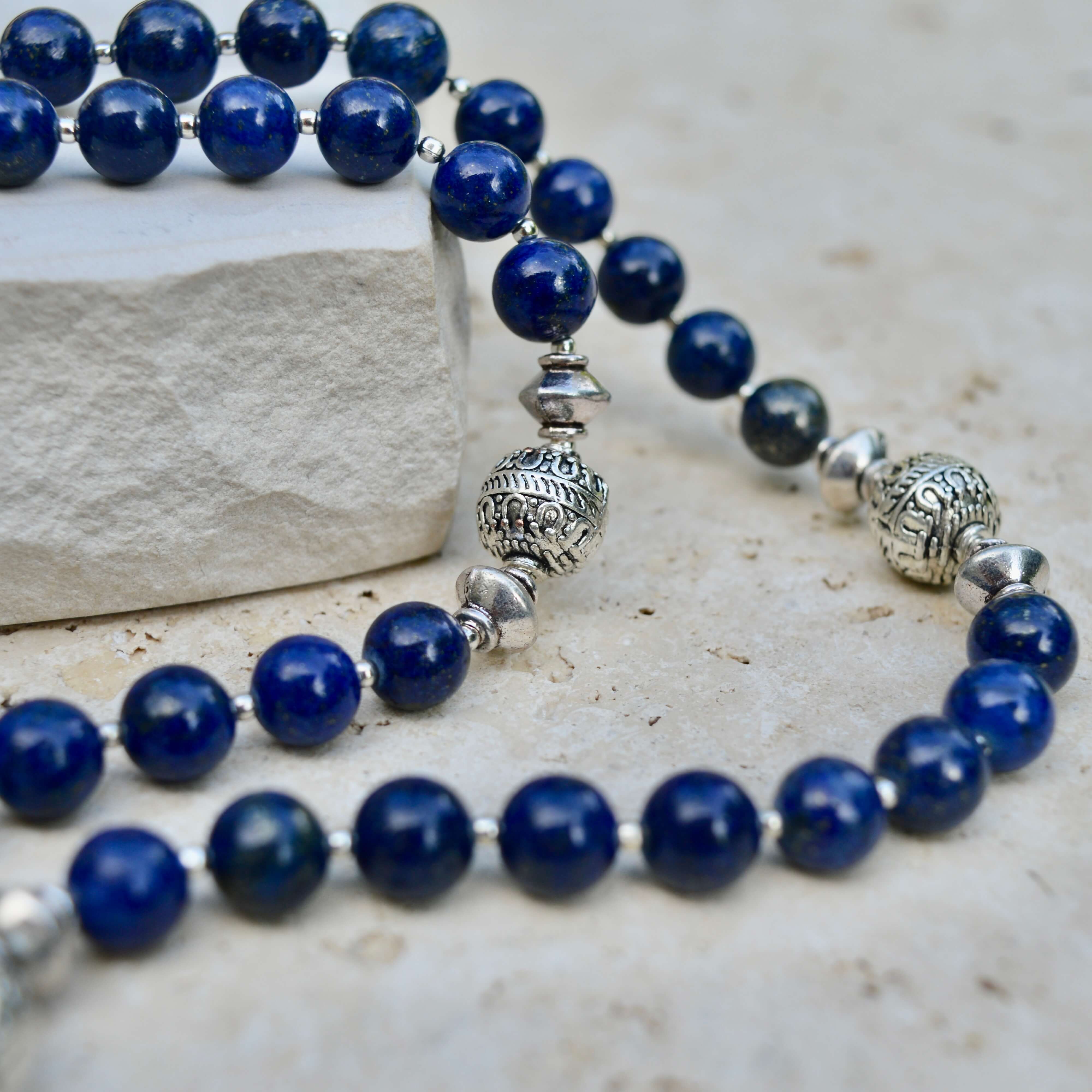 LONG Lapis Lazuli & Silver BEADED NECKLACE - Headless Nation