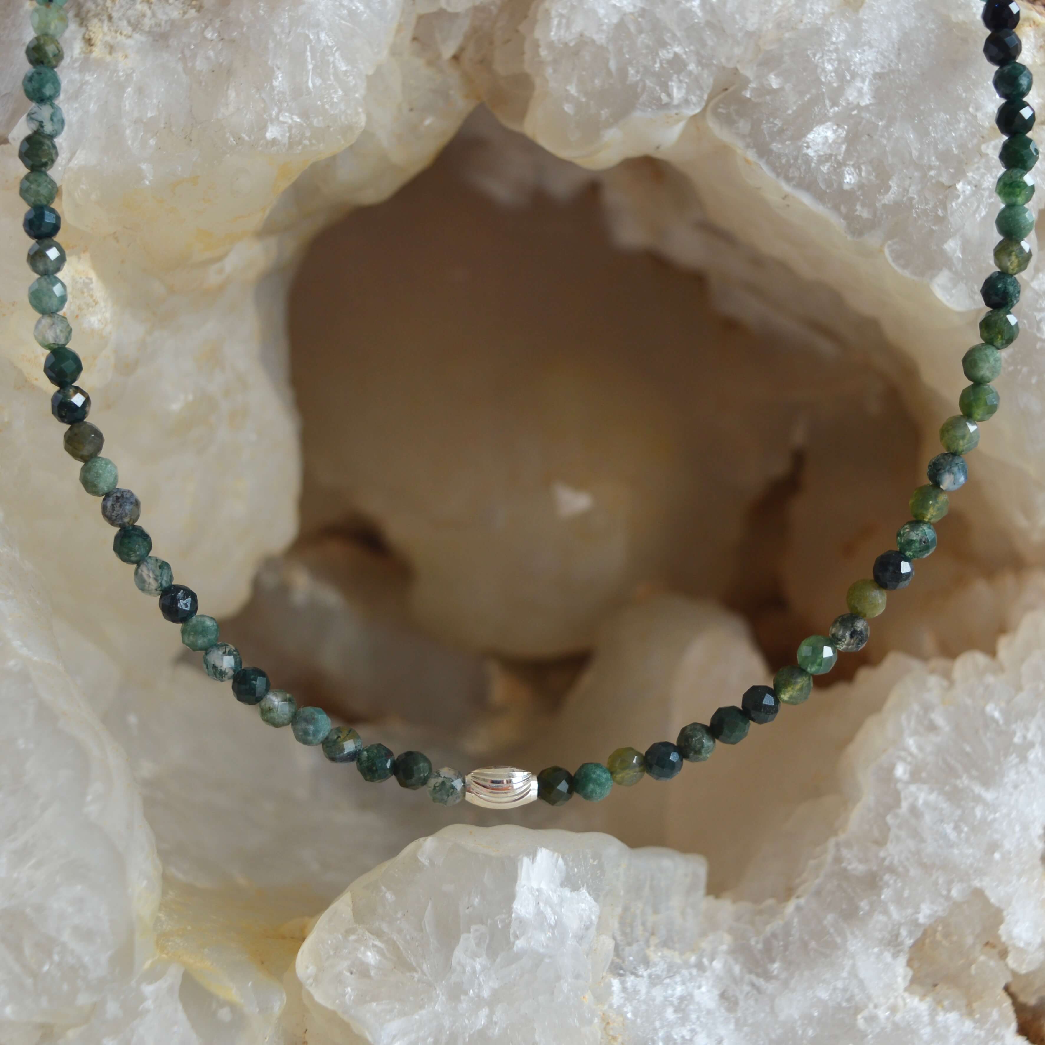 LIMITED EDITION- THE DAINTY- Silver- Dark Moss Agate- NECKLACE - Headless Nation