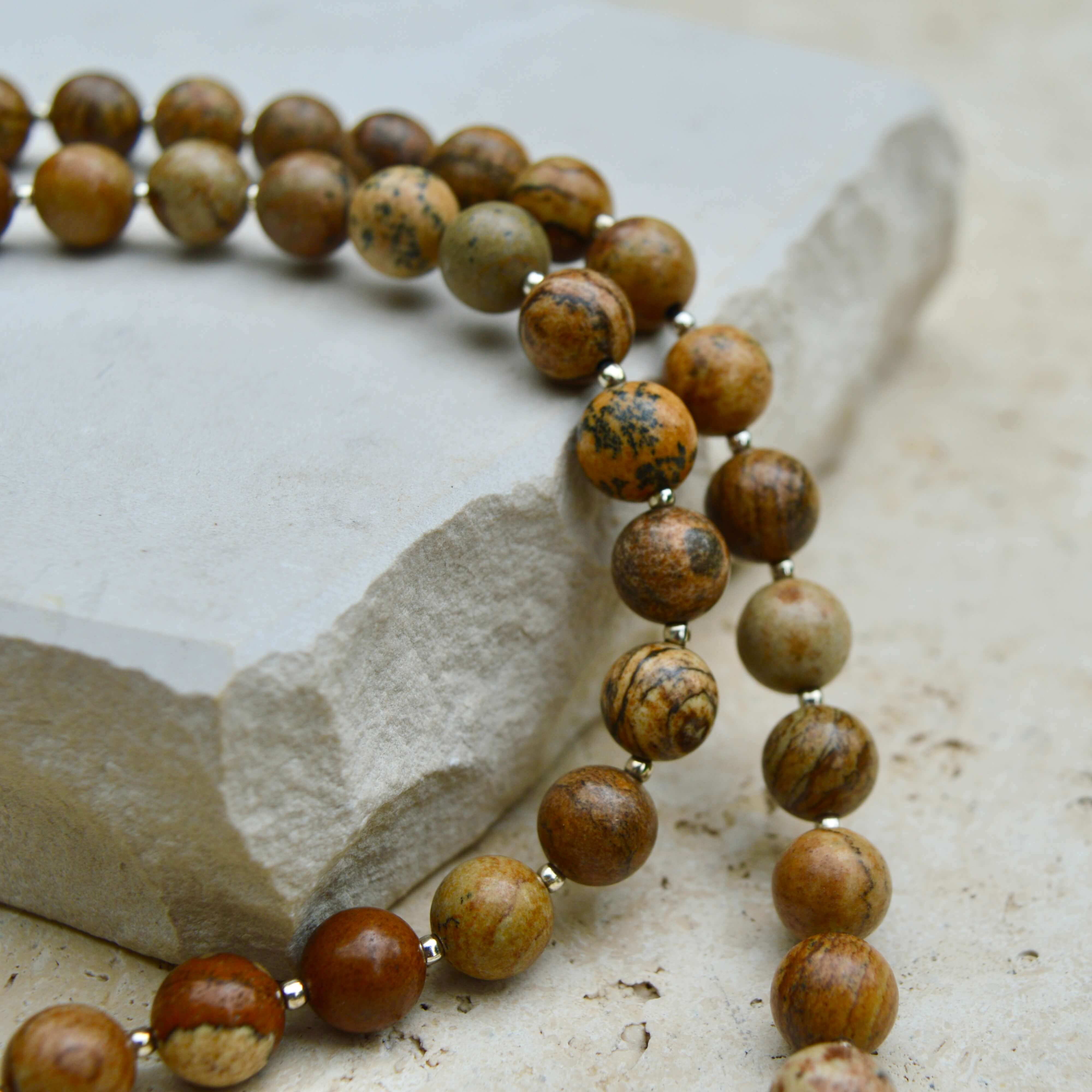 SHORT Picture Jasper & Silver BEADED NECKLACE - Headless Nation