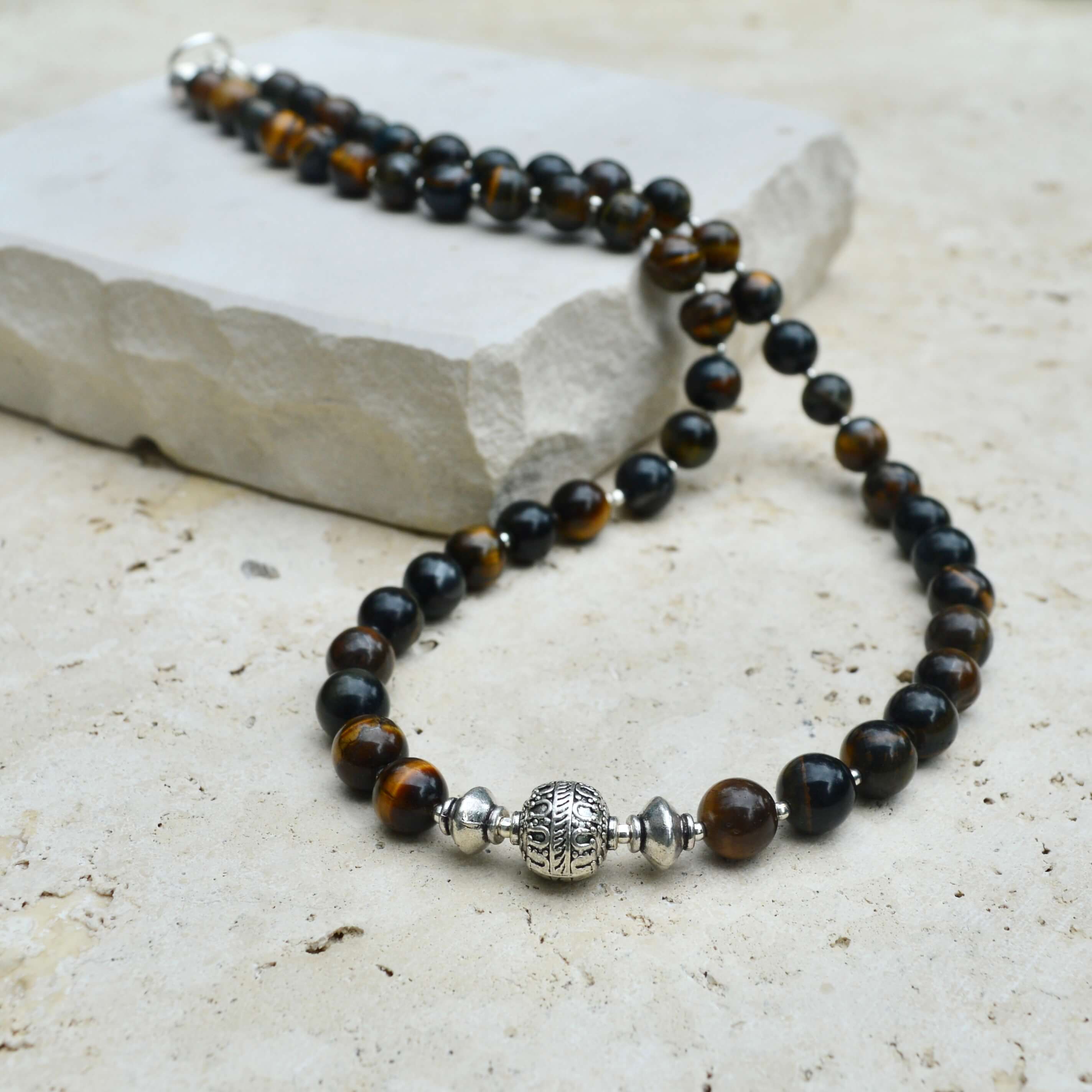 SHORT Tigers Eye & Silver BEADED NECKLACE - Headless Nation