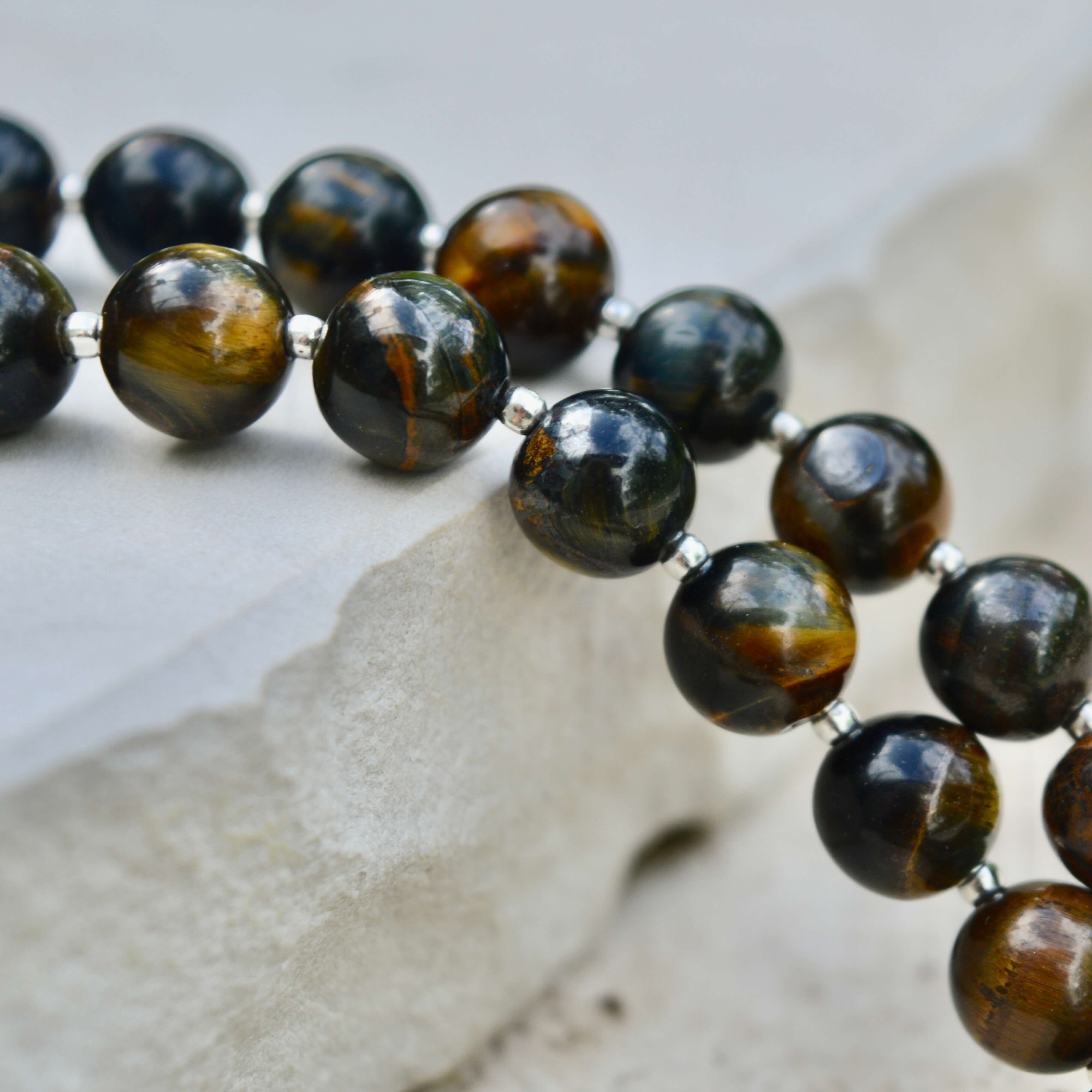 SHORT Tigers Eye & Silver BEADED NECKLACE - Headless Nation