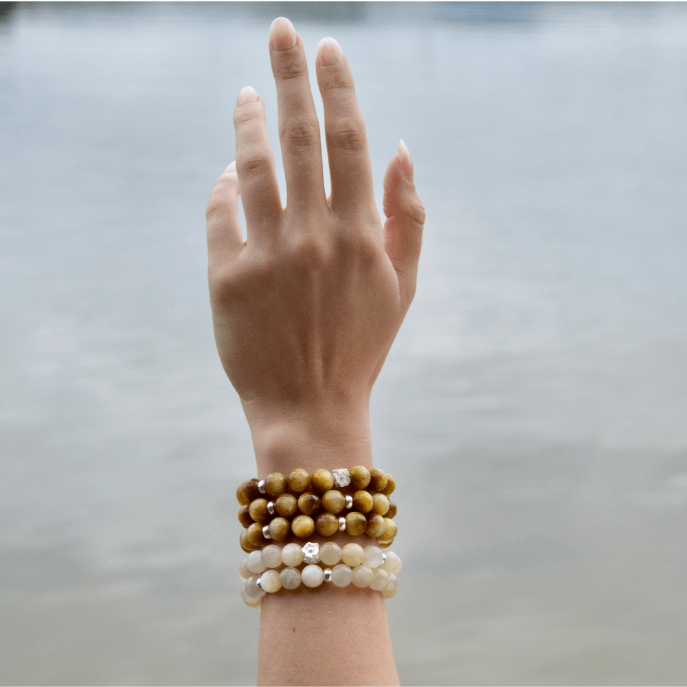 GOLDEN TIGERS EYE & STERLING SILVER BEADED BRACELET