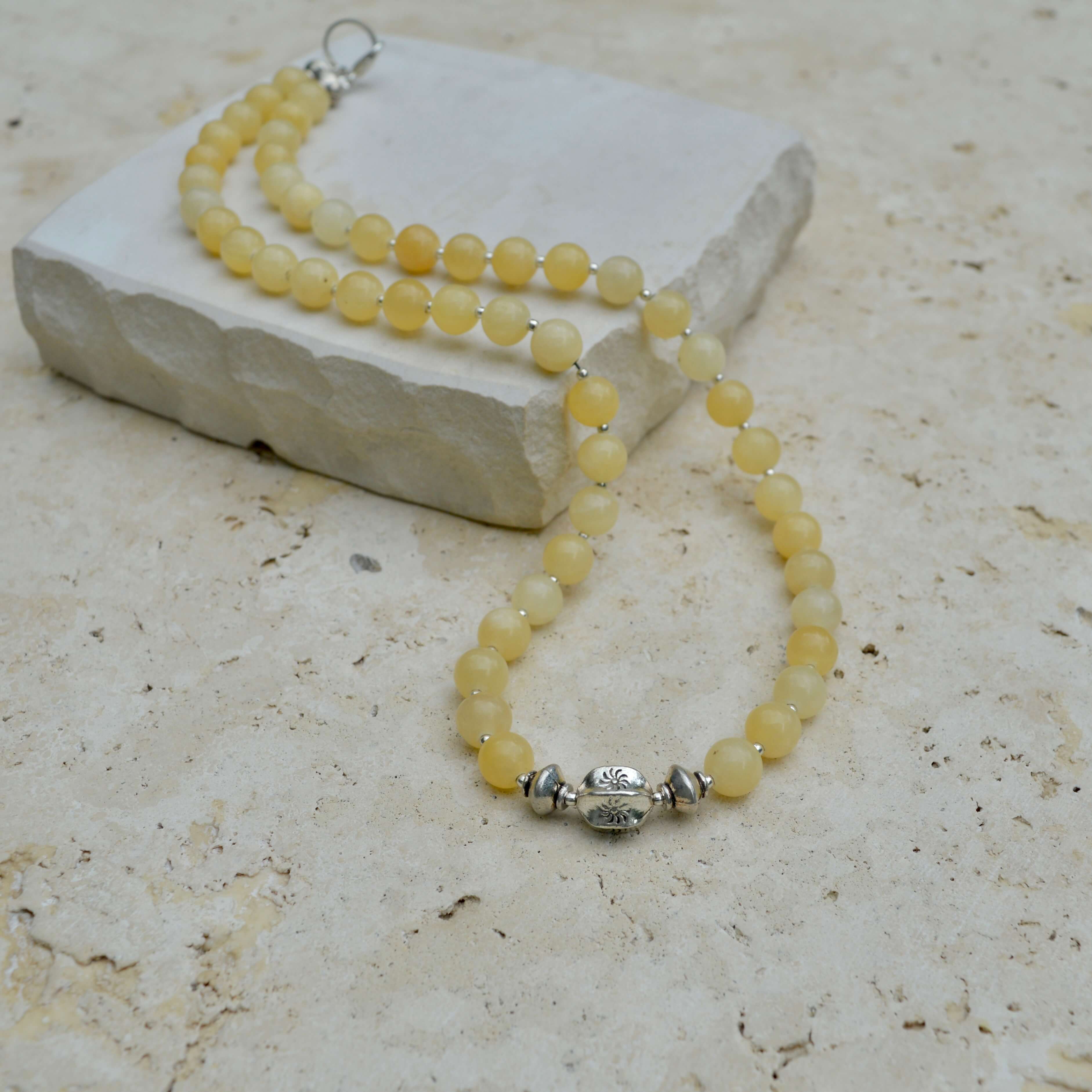 SHORT Yellow Jade & Silver BEADED NECKLACE - Headless Nation