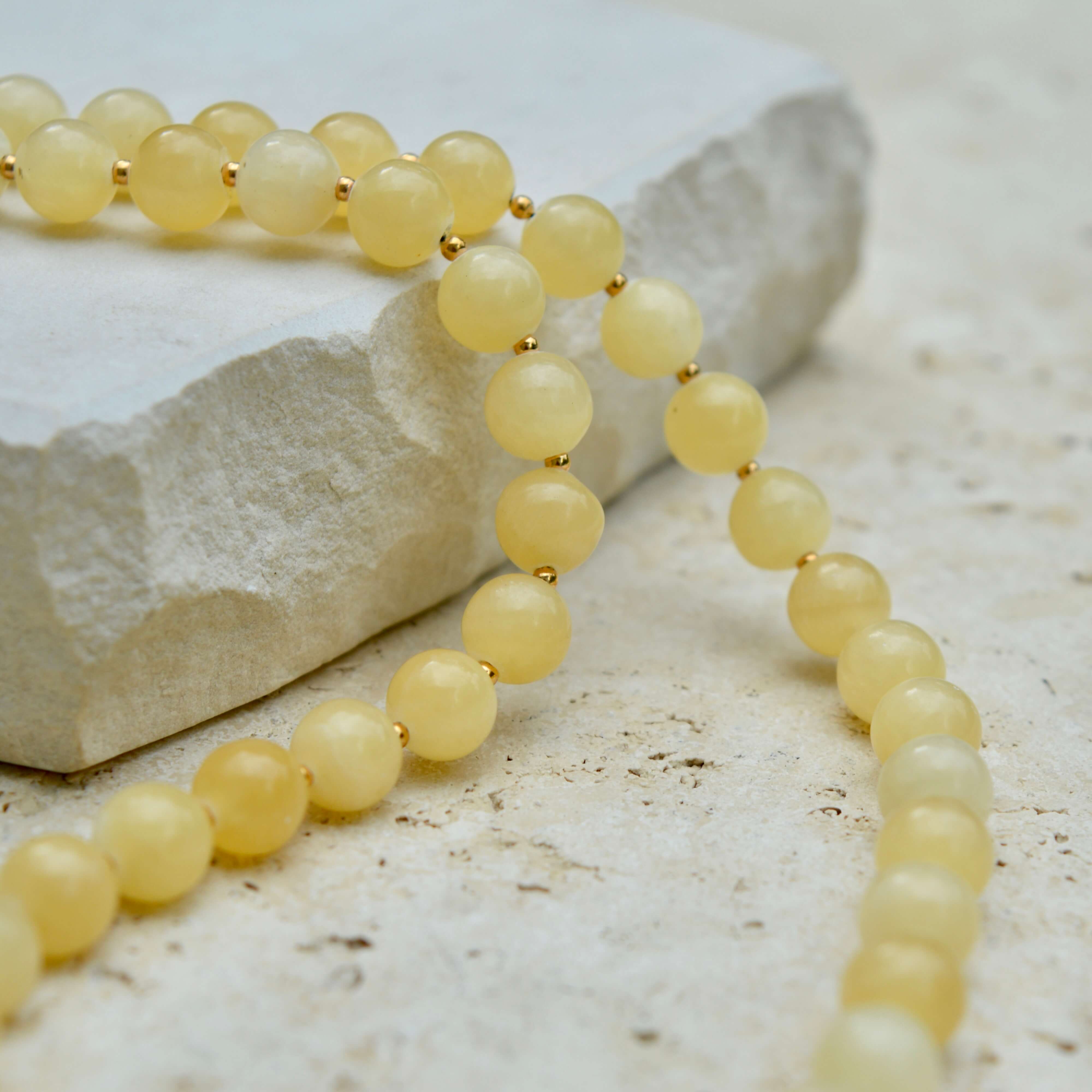 LONG Yellow Jade & Gold BEADED NECKLACE - Headless Nation