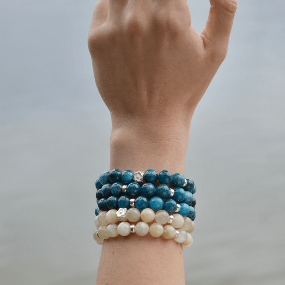APATITE & STERLING SILVER BEADED BRACELET-