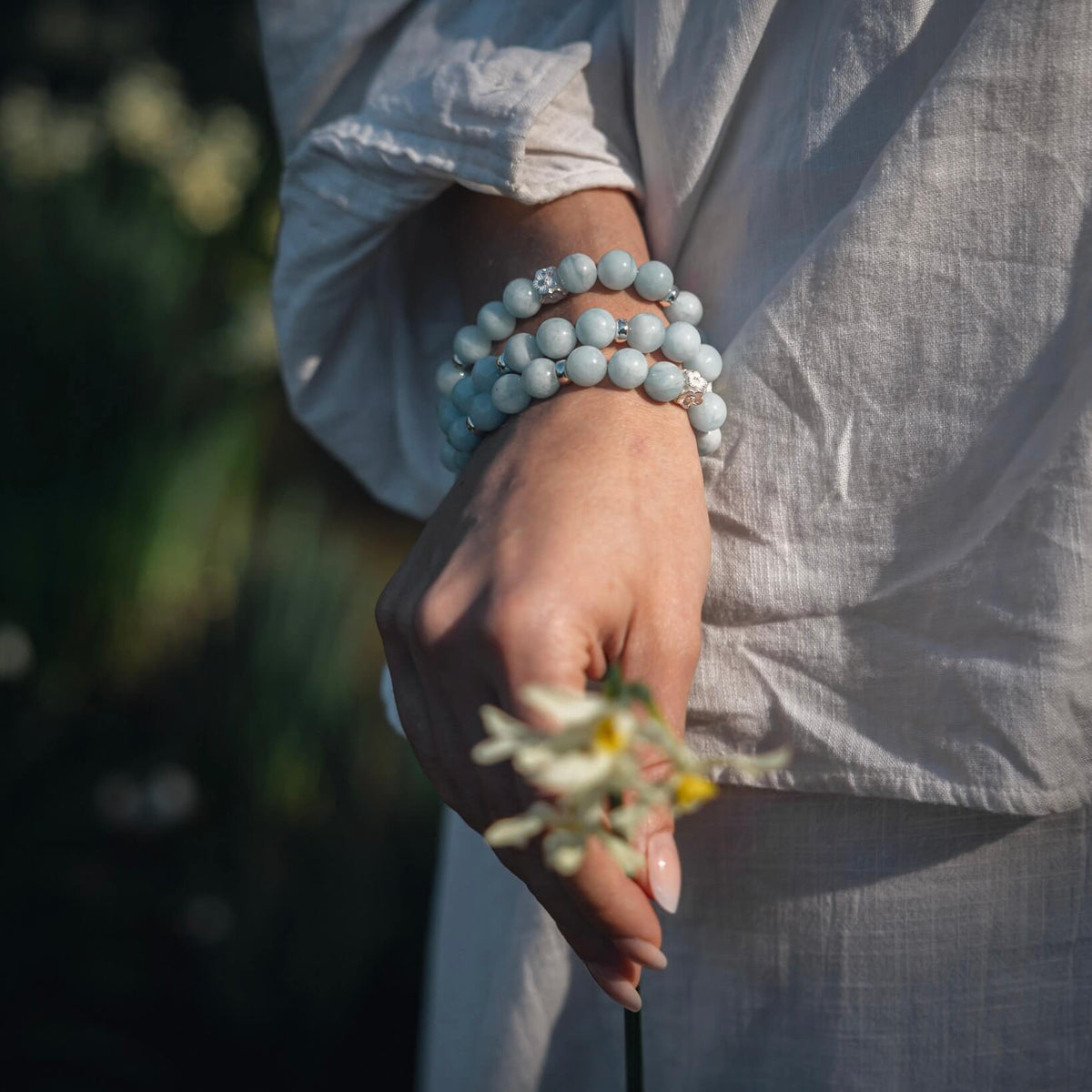 AQUAMARINE & STERLING SILVER BEADED BRACELET- - Headless Nation