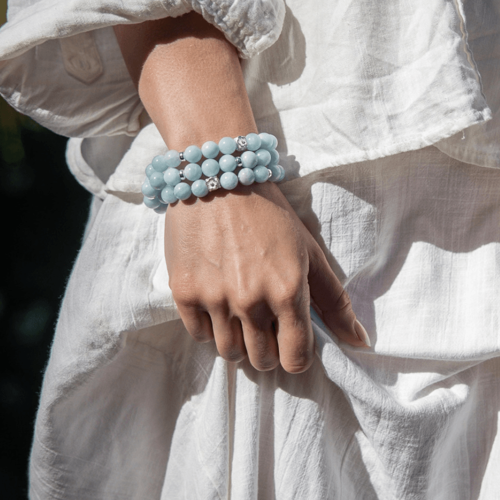 AQUAMARINE- STERLING SILVER BEADED BRACELET - Headless Nation