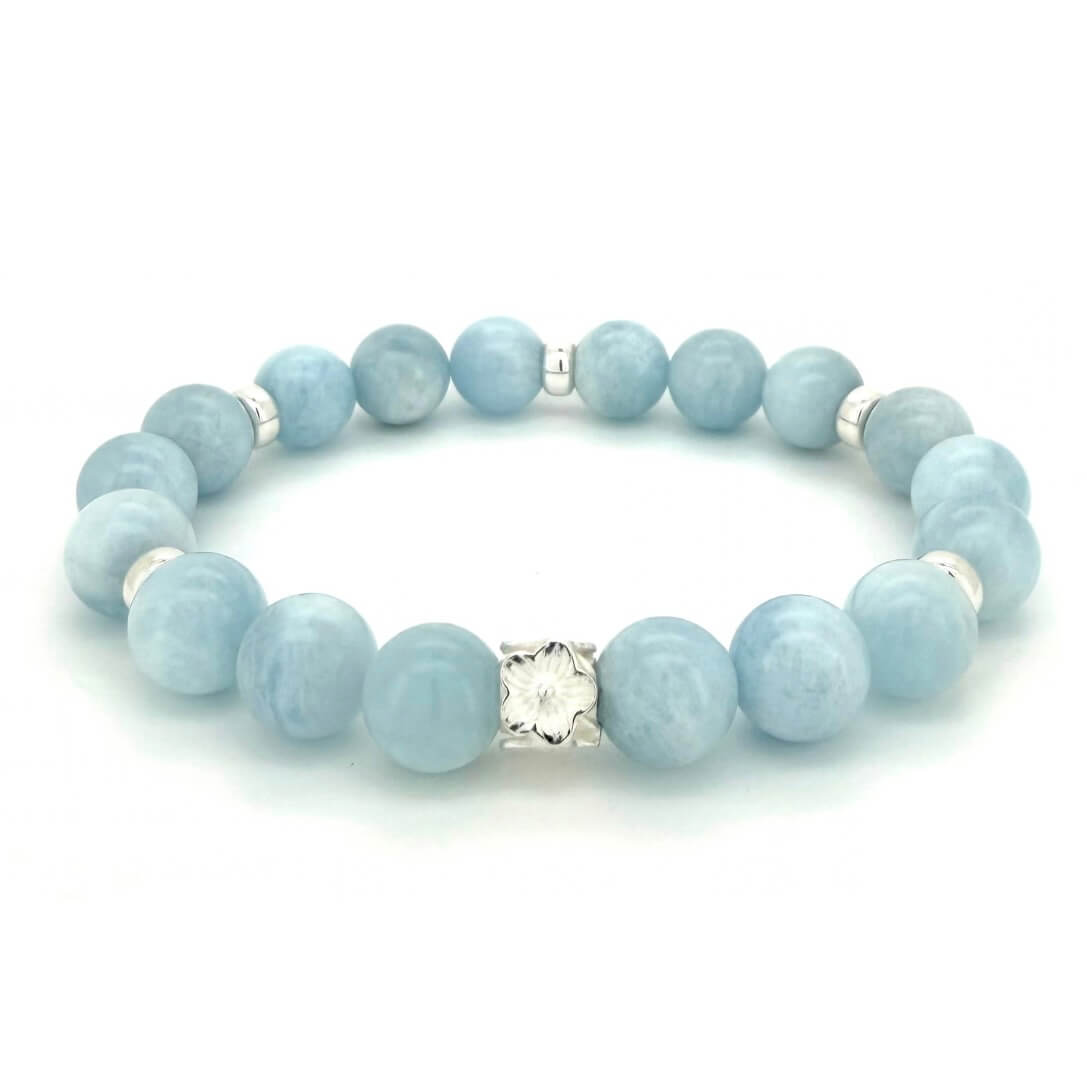 AQUAMARINE & STERLING SILVER BEADED BRACELET- - Headless Nation