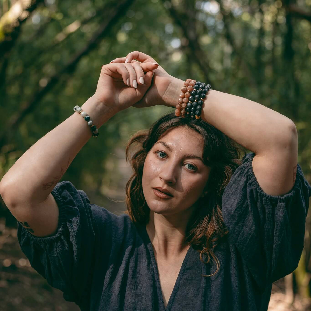 LARVIKITE-GOLD BEADED BRACELET - Headless Nation
