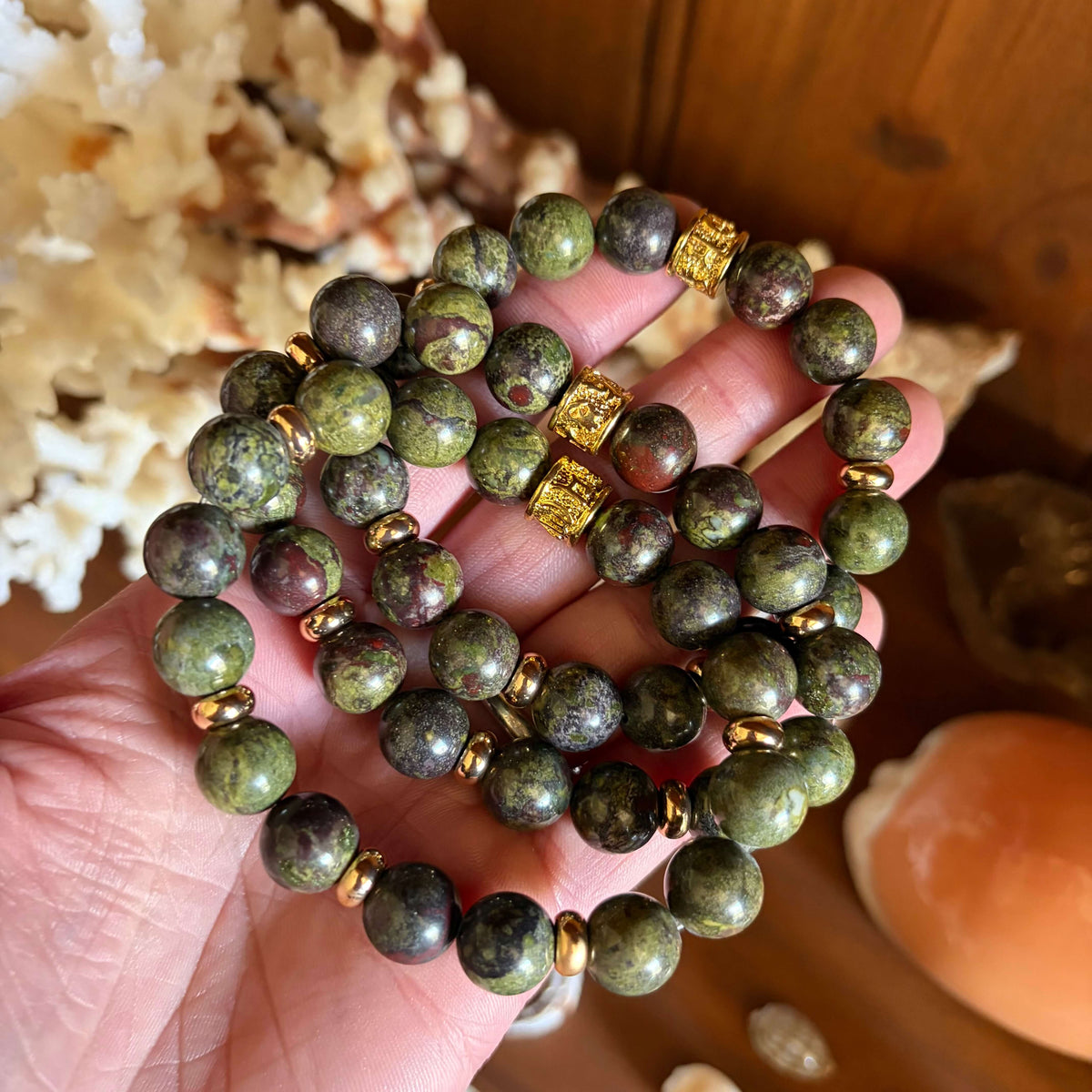 BLOODSTONE- GOLD BEADED BRACELET