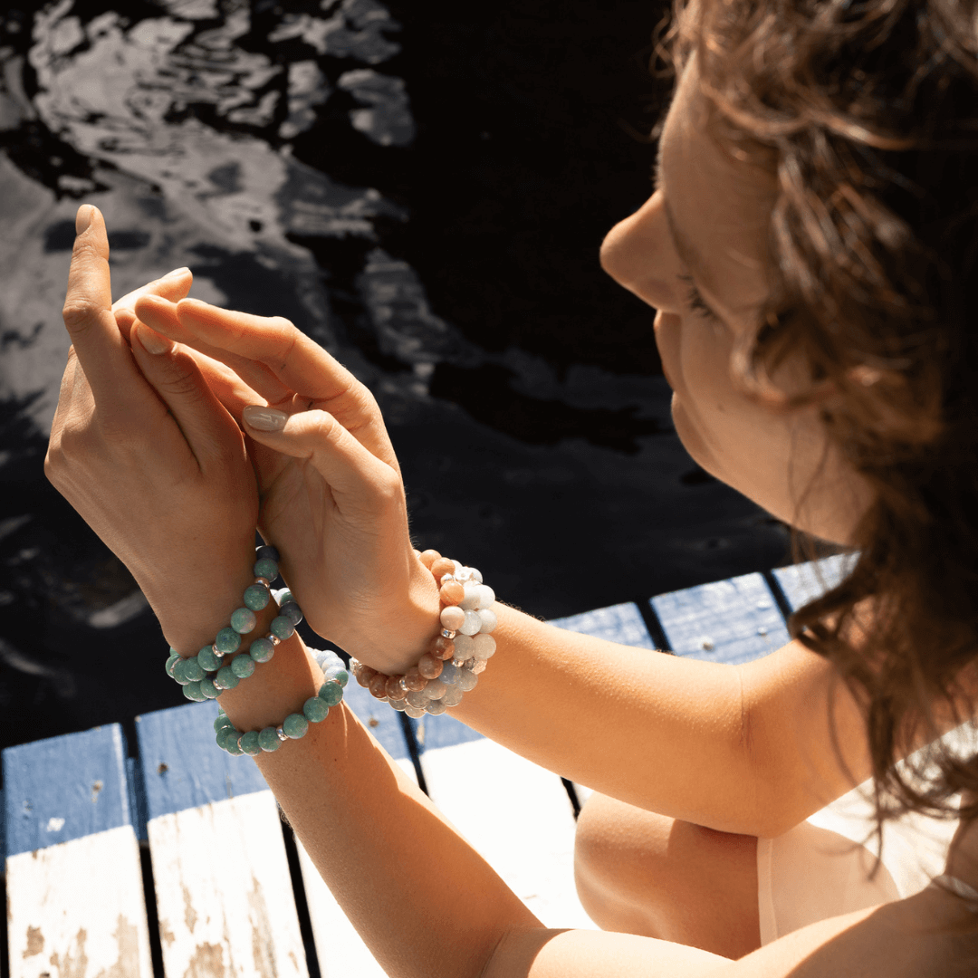 SUNSTONE & STERLING SILVER BEADED BRACELET- - Headless Nation