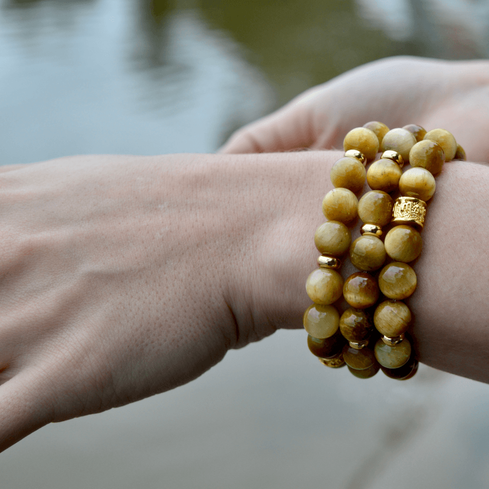 GOLDEN TIGERS EYE-  GOLD BEADED BRACELET - HALCYON COLLECTION