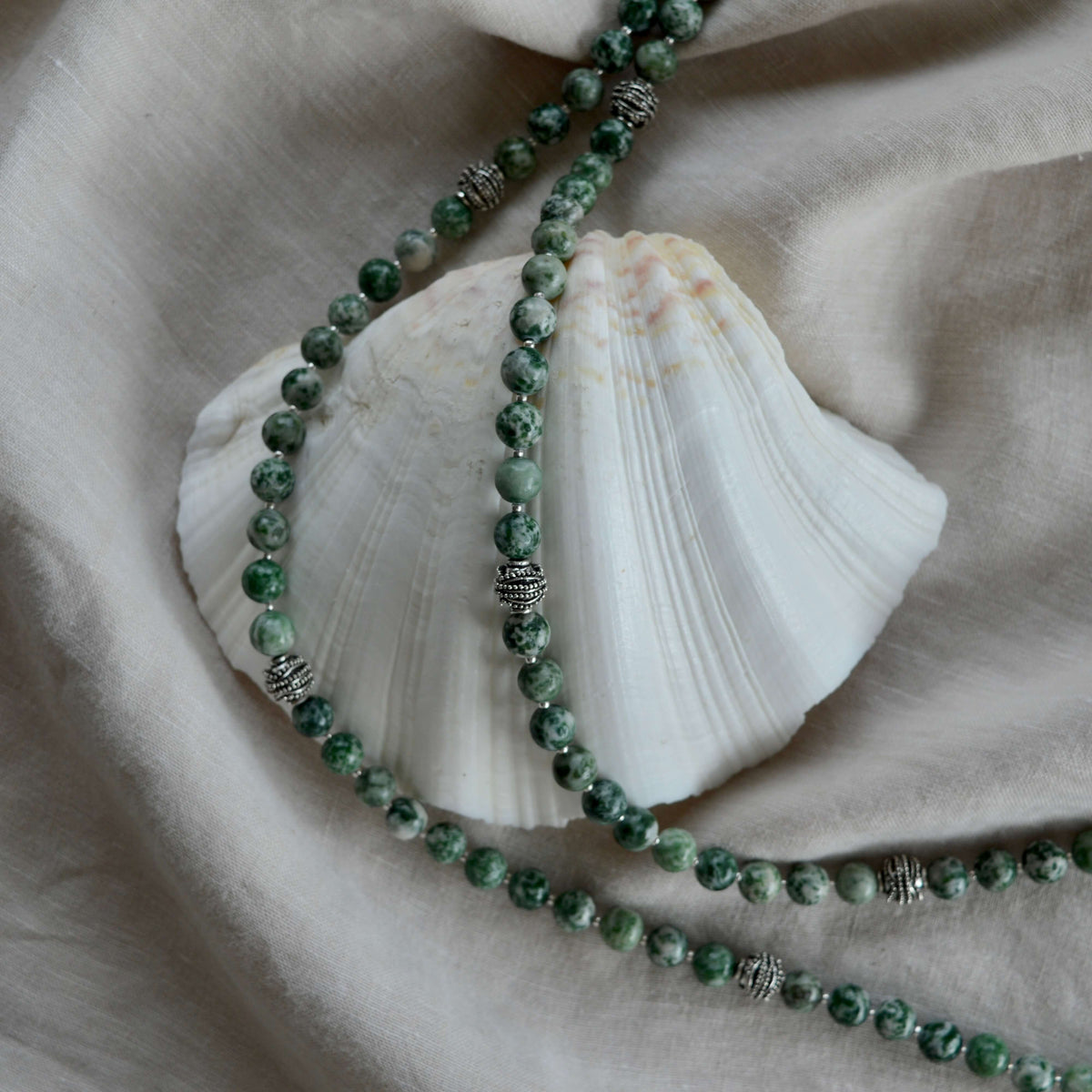 Greenspot Jasper LONG BEADED NECKLACE