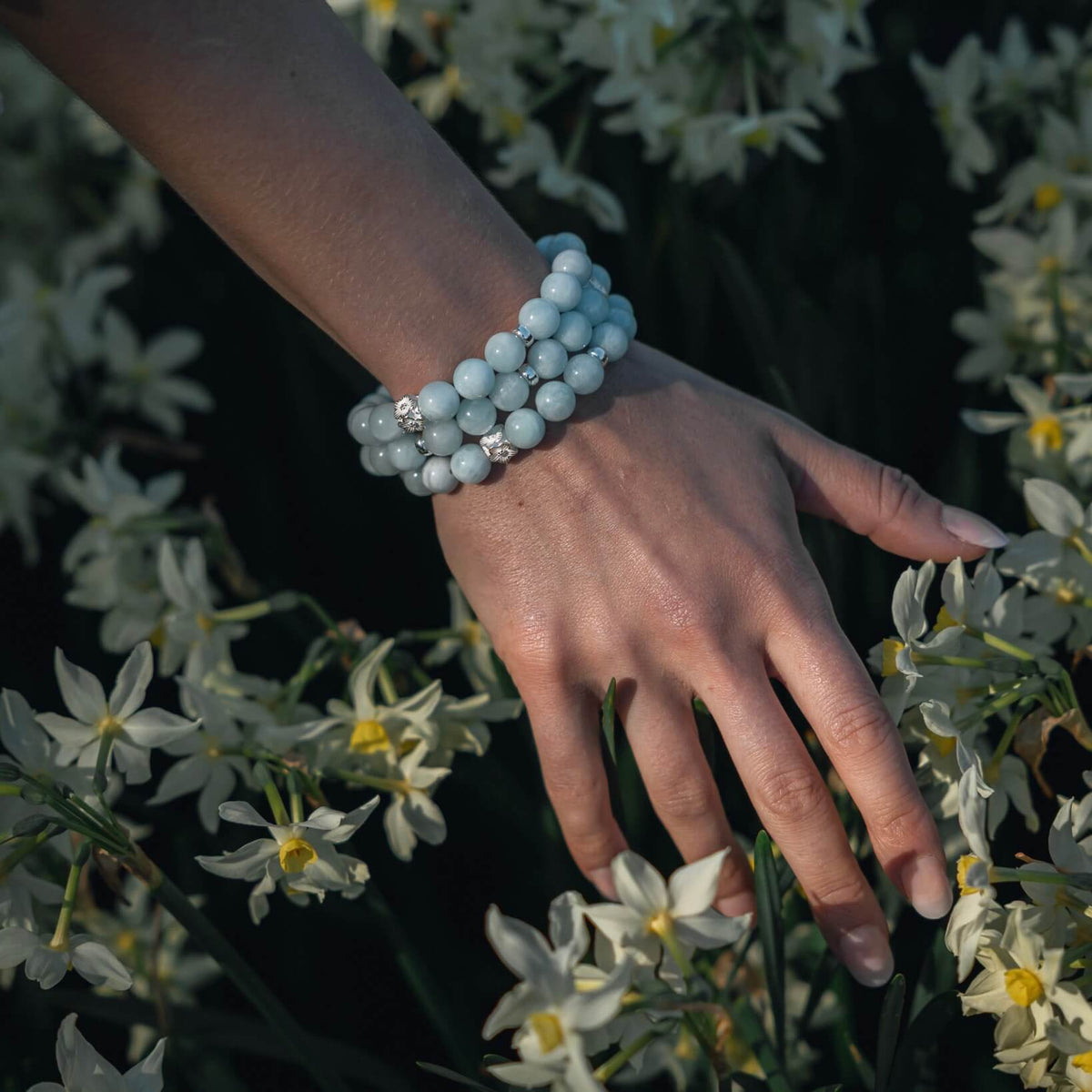 AQUAMARINE & STERLING SILVER BEADED BRACELET- - Headless Nation