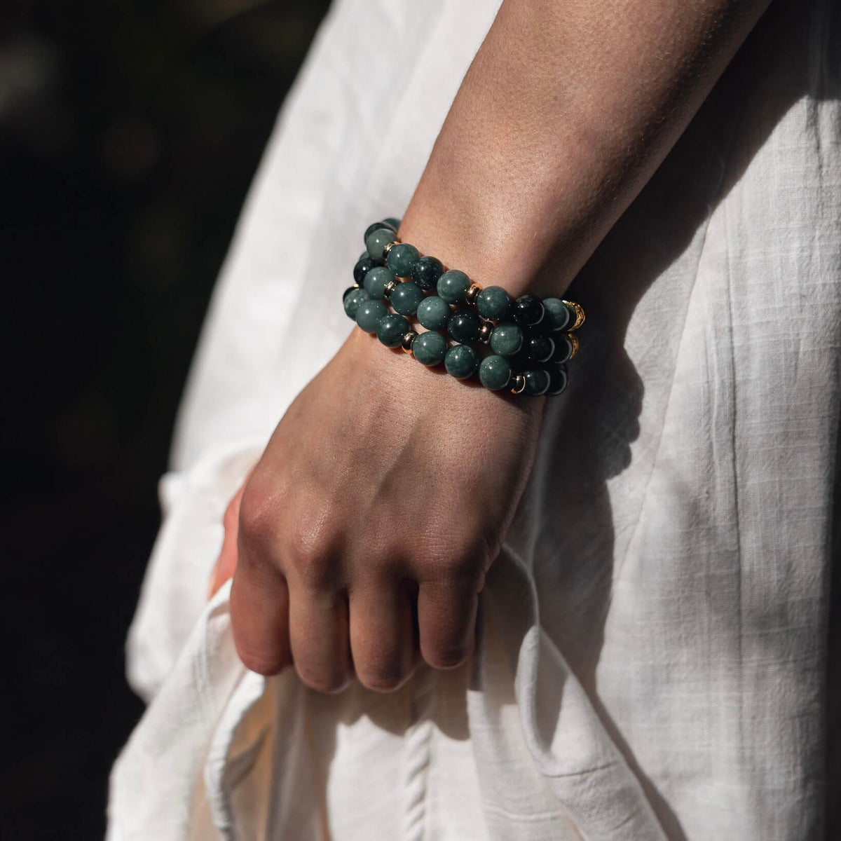 TEAL JADE- GOLD BEADED BRACELET - Headless Nation