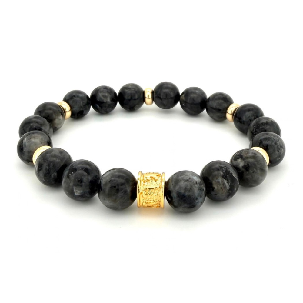 LARVIKITE-GOLD BEADED BRACELET