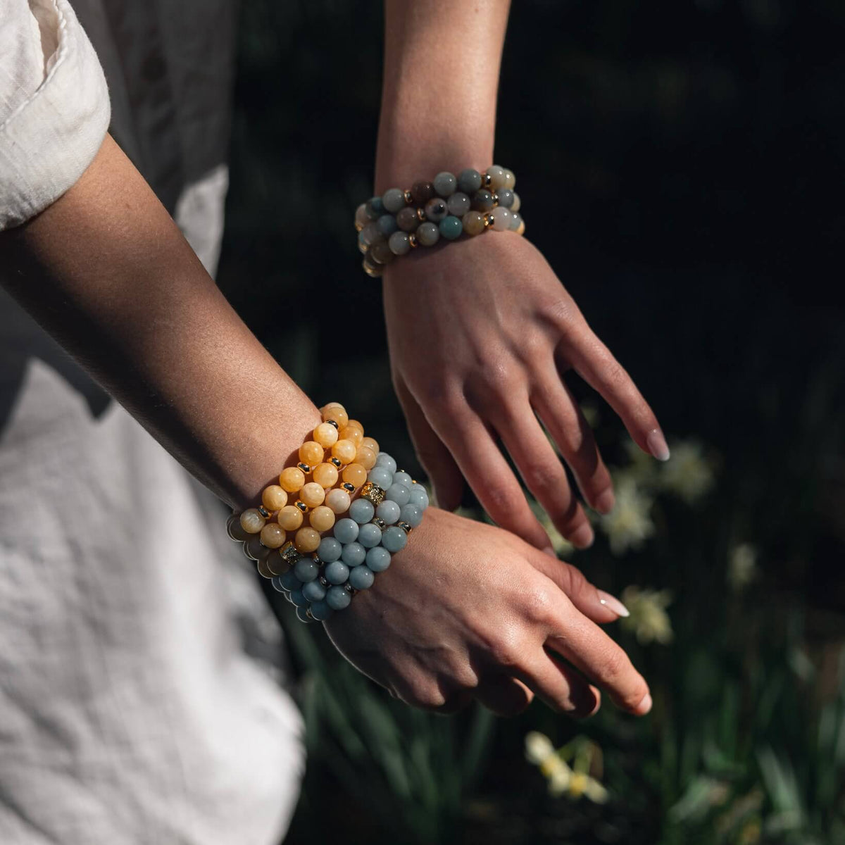 AQUAMARINE & GOLD BEADED BRACELET - Headless Nation
