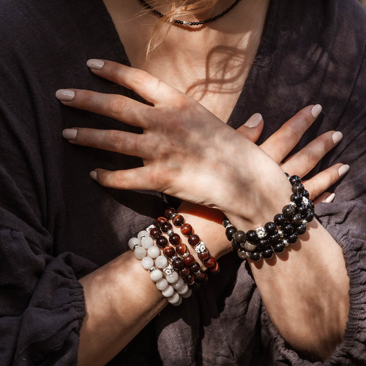 OBSIDIAN- STERLING SILVER BEADED BRACELET - Headless Nation