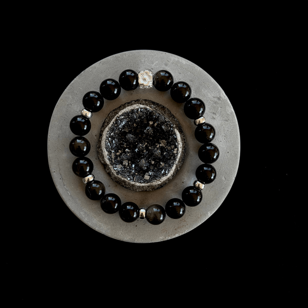 OBSIDIAN & STERLING SILVER BEADED BRACELET - Headless Nation