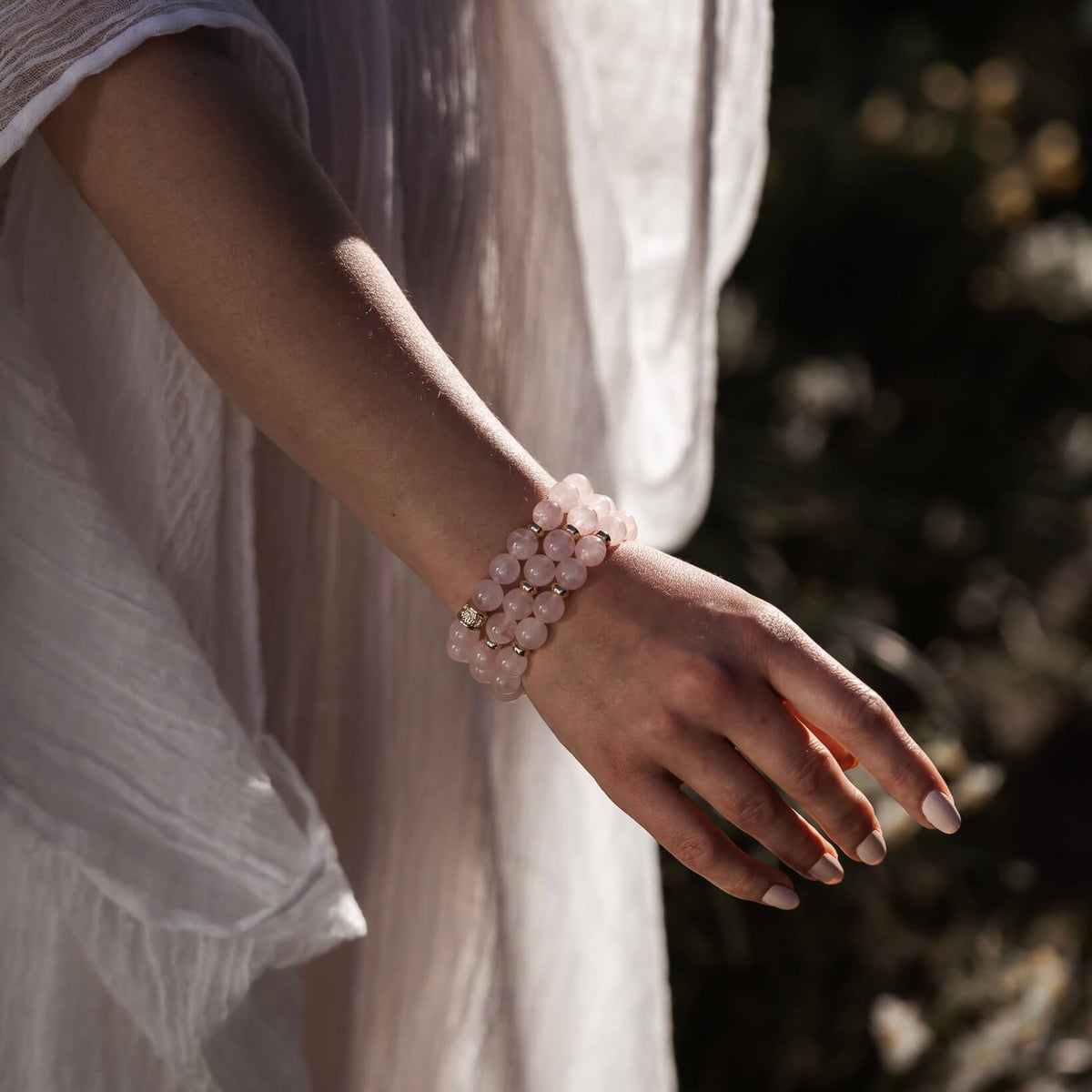 ROSE QUARTZ- GOLD BEADED BRACELET - Headless Nation