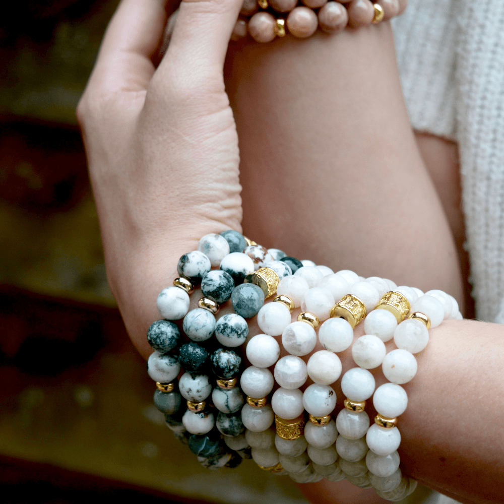 TREE AGATE & GOLD BEADED BRACELET - HALCYON COLLECTION - Headless Nation