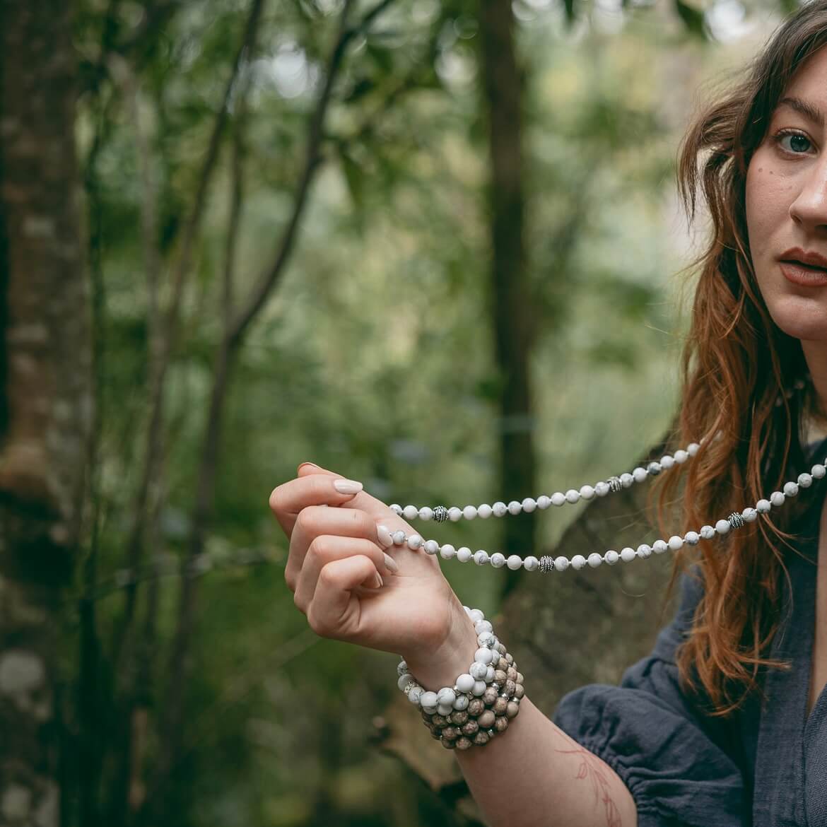 White Howlite LONG BEADED NECKLACE - Headless Nation