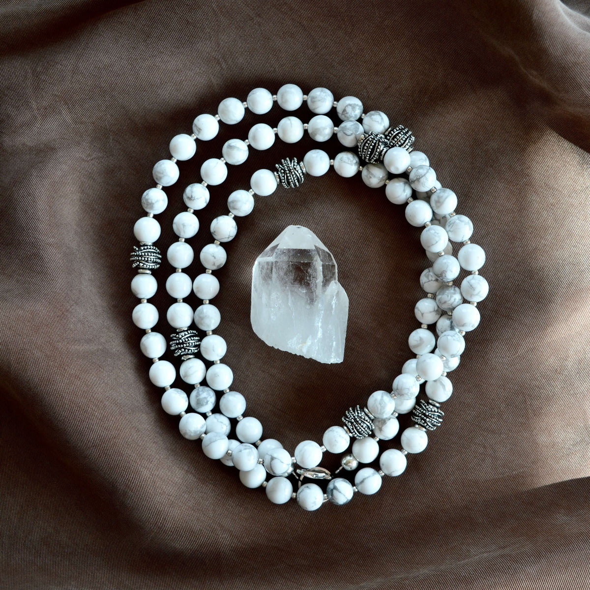 White Howlite LONG BEADED NECKLACE