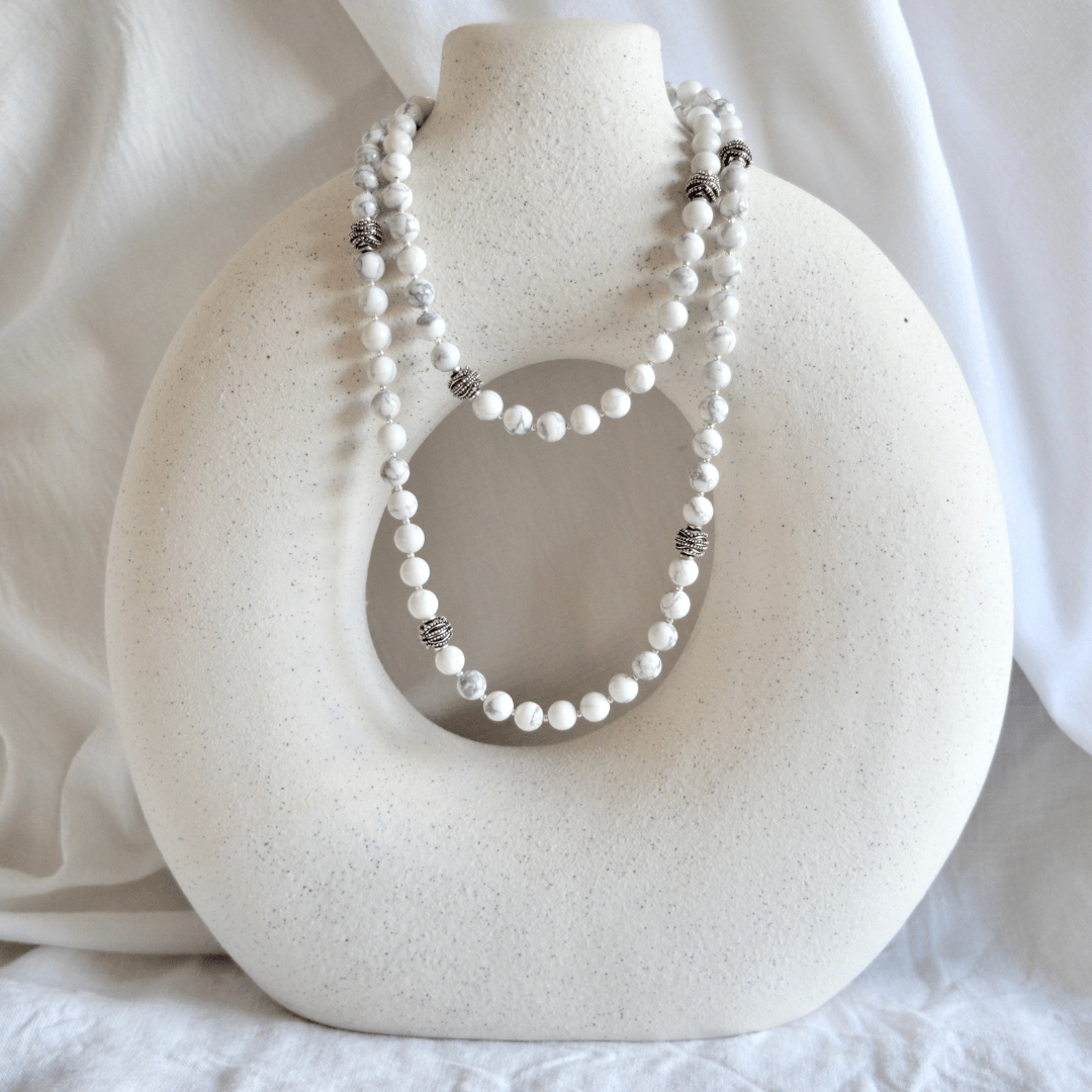 White Howlite LONG BEADED NECKLACE - Headless Nation