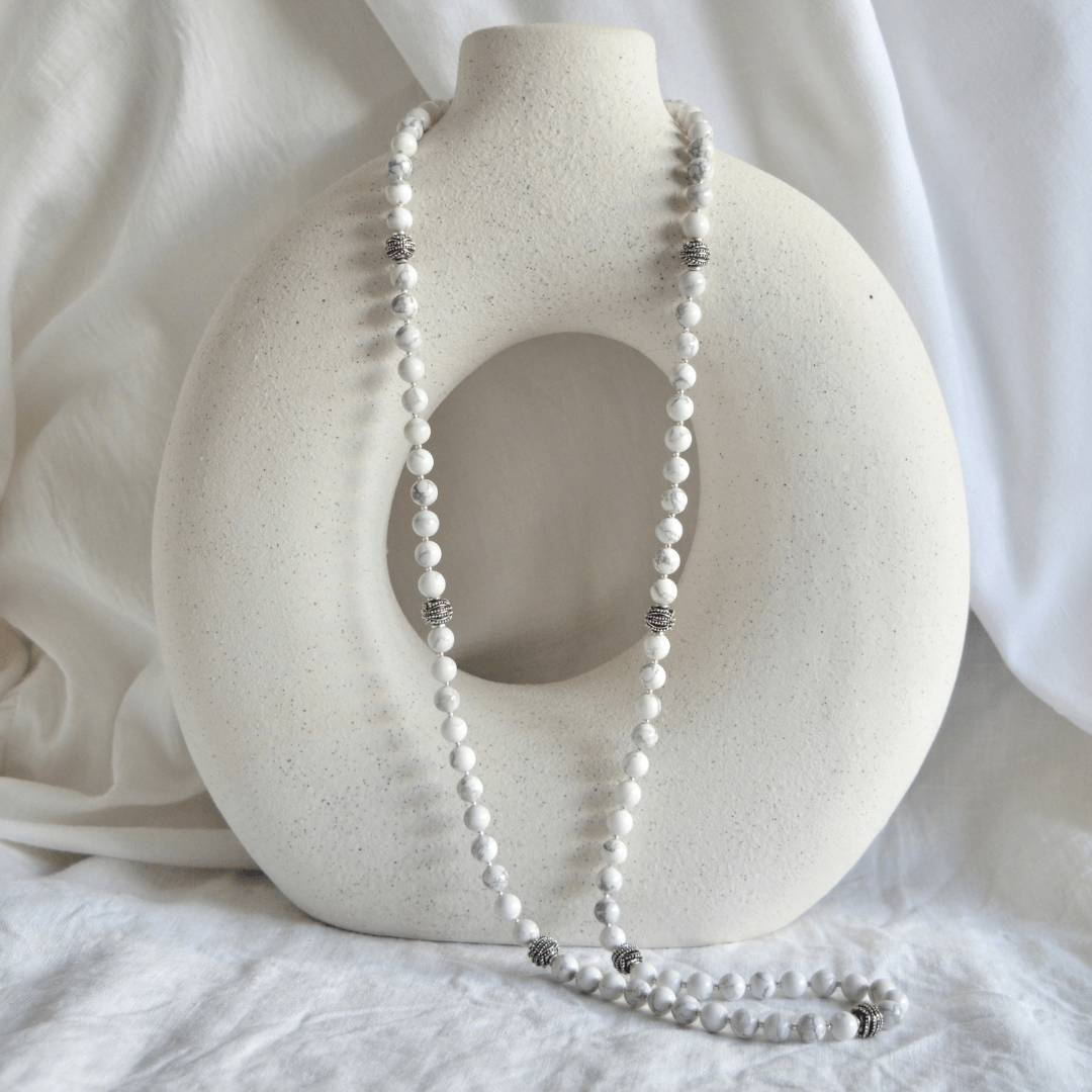 White Howlite LONG BEADED NECKLACE - Headless Nation