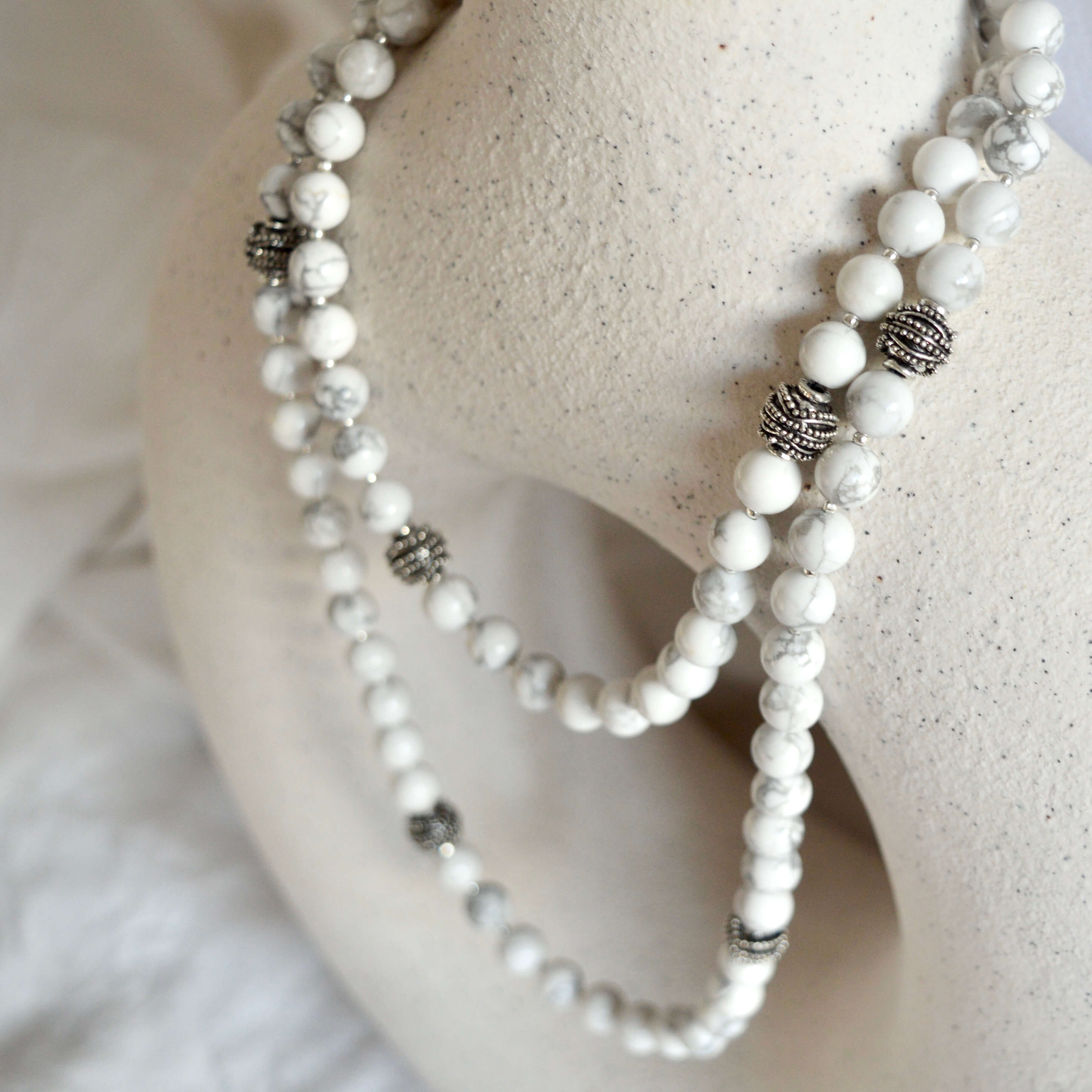 White Howlite LONG BEADED NECKLACE - Headless Nation